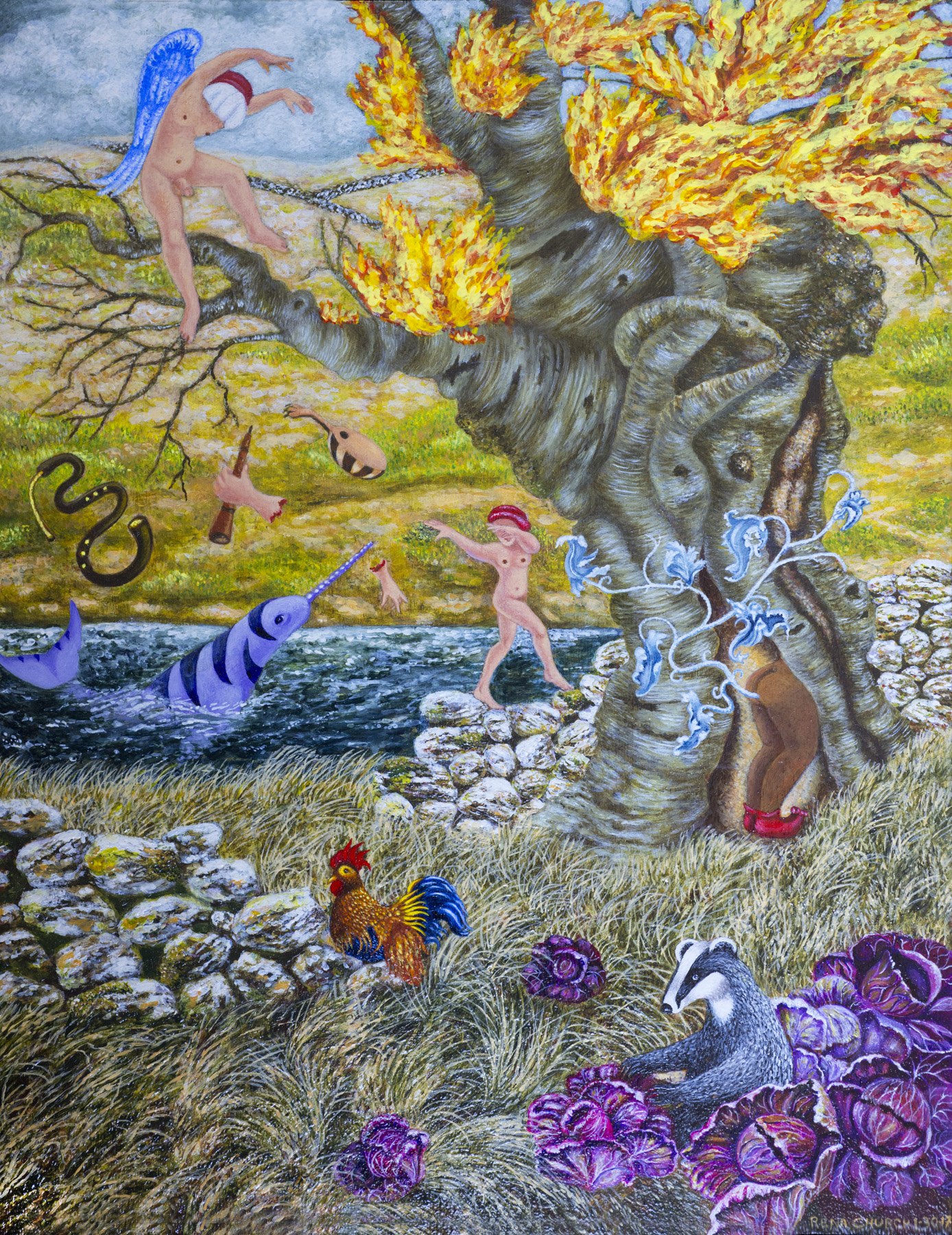 Book of Days, So the Creatures Thus Impelled Sometimes Deviate From Their Course, Rena Church, 1-30-17, Acrylic, Small image.jpg