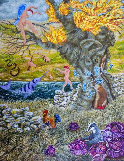 Book of Days, So the Creatures Thus Impelled Sometimes Deviate From Their Course, Rena Church, 1-30-17, Acrylic, Small image.jpg